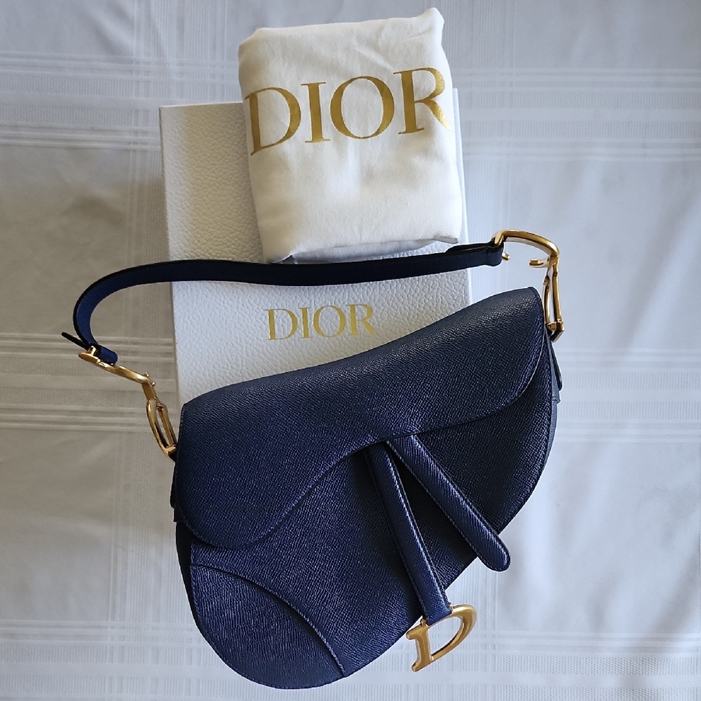 Dior Blue and Gold Saddle Bag